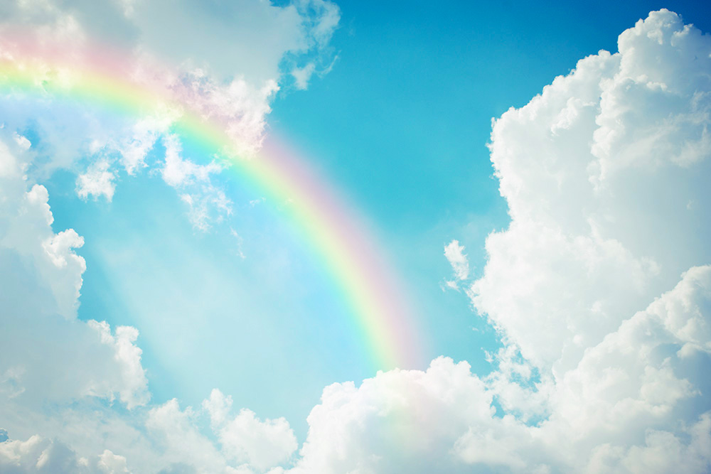 明るい空に虹がかかる画像